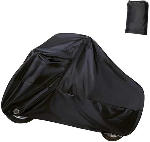 Motorcycle Cover, Dustproof and Waterproof Full Protector for All Seasons, Foldable Anti-theft Outdoor Cover with Lock Hole and Storage Bag, for Most Motorcycles Scooters (Black) in Saudi Arabia