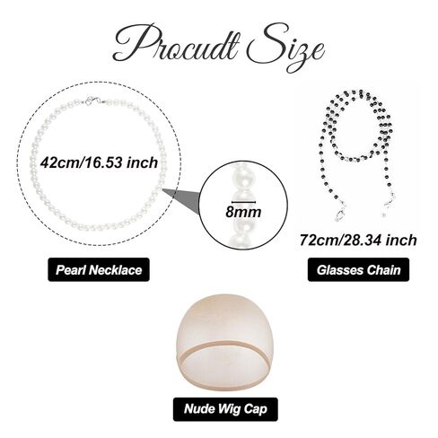 5Pcs Old Lady Wig Set for Women, Short Grey Curly Grandma Wig with Wig Cap, Pearl Necklace, Glasses & Chain - Old Lady Costume for Halloween Cosplay Role Playing Party (Light Grey) in Saudi Arabia