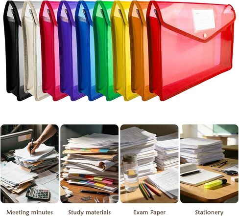 9 عبوات من منظم مجلدات الملفات البلاستيكية القابلة للتوسيع، أظرف شفافة مقاومة للماء، مجلد مستندات مع قفل سريع وجيب، سعة كبيرة، 9 ألوان، مقاس Letter/A4 مناسب in Kuwait