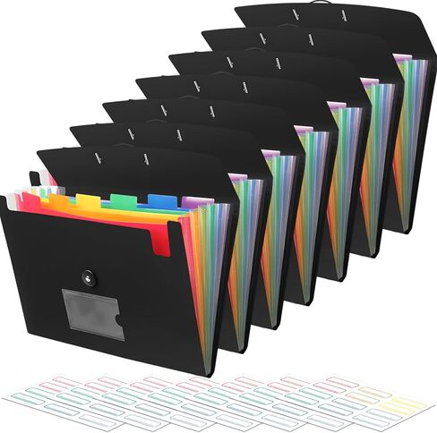 منظم ملفات أكورديان 7 جيوب مجلد ملفات قابل للتوسيع مع ملصقات، مجلد ملفات بلاستيكي قابل للتوسيع للمستندات وأوراق بحجم A4 - 7 عبوات باللون الأسود in Kuwait