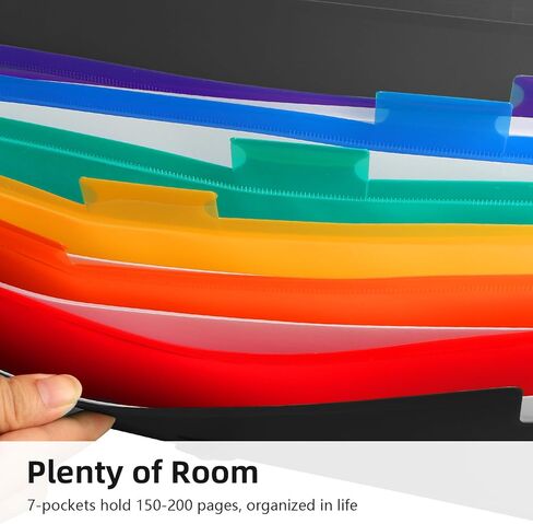 منظم ملفات أكورديان 7 جيوب مجلد ملفات قابل للتوسيع مع ملصقات، مجلد ملفات بلاستيكي قابل للتوسيع للمستندات وأوراق بحجم A4 - 7 عبوات باللون الأسود in Kuwait