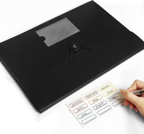 منظم ملفات أكورديان 7 جيوب مجلد ملفات قابل للتوسيع مع ملصقات، مجلد ملفات بلاستيكي قابل للتوسيع للمستندات وأوراق بحجم A4 - 7 عبوات باللون الأسود in Kuwait