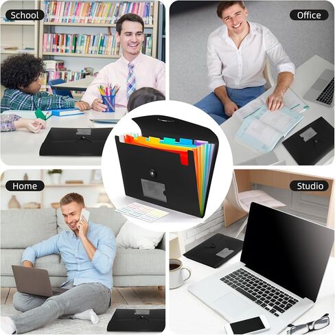 منظم ملفات أكورديان 7 جيوب مجلد ملفات قابل للتوسيع مع ملصقات، مجلد ملفات بلاستيكي قابل للتوسيع للمستندات وأوراق بحجم A4 - 7 عبوات باللون الأسود in Kuwait