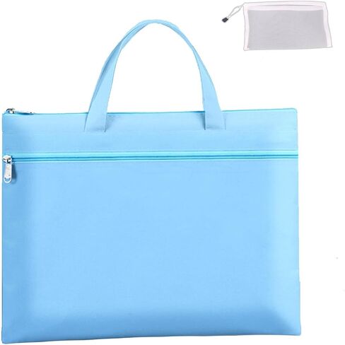 حقيبة كبيرة بسحاب مع مقبض، تخزين مستندات قابلة للطي بحجم A4، حقيبة بسحاب للمجلة مقاس 15 بوصة × 11 بوصة، حقيبة منظمة للمستندات واللوازم الفنية والسفر - متينة ومقاومة للماء وخفيفة الوزن (أزرق) in Kuwait