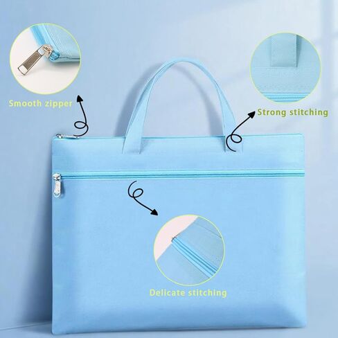 حقيبة كبيرة بسحاب مع مقبض، تخزين مستندات قابلة للطي بحجم A4، حقيبة بسحاب للمجلة مقاس 15 بوصة × 11 بوصة، حقيبة منظمة للمستندات واللوازم الفنية والسفر - متينة ومقاومة للماء وخفيفة الوزن (أزرق) in Kuwait