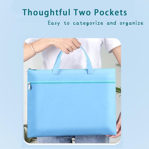 حقيبة كبيرة بسحاب مع مقبض، تخزين مستندات قابلة للطي بحجم A4، حقيبة بسحاب للمجلة مقاس 15 بوصة × 11 بوصة، حقيبة منظمة للمستندات واللوازم الفنية والسفر - متينة ومقاومة للماء وخفيفة الوزن (أزرق) in Kuwait