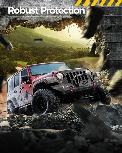 KYX Heavy-Duty Winch Bumper for Jeep Wrangler JK/JKU (2007-2018) & JL/JLU (2018-2024) | Gladiator JT Compatible (2020-2024) | Bull Bar with 4x LED Lights & D-Rings, Off-Road Front Bumper, Black in Saudi Arabia