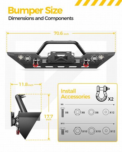 KYX Heavy-Duty Winch Bumper for Jeep Wrangler JK/JKU (2007-2018) & JL/JLU (2018-2024) | Gladiator JT Compatible (2020-2024) | Bull Bar with 4x LED Lights & D-Rings, Off-Road Front Bumper, Black in Saudi Arabia