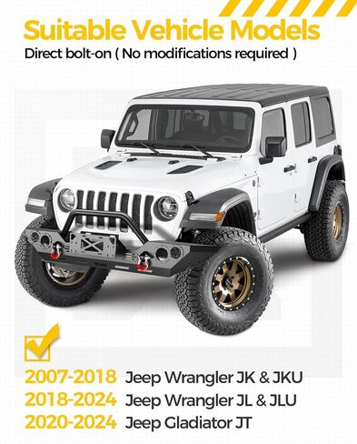KYX Heavy-Duty Winch Bumper for Jeep Wrangler JK/JKU (2007-2018) & JL/JLU (2018-2024) | Gladiator JT Compatible (2020-2024) | Bull Bar with 4x LED Lights & D-Rings, Off-Road Front Bumper, Black in Saudi Arabia