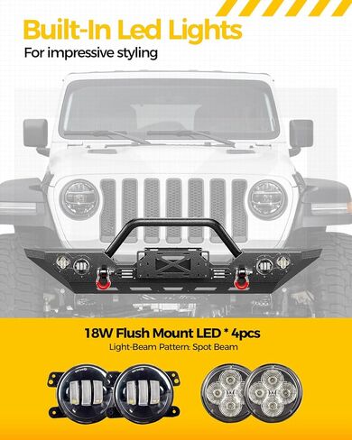 KYX Heavy-Duty Winch Bumper for Jeep Wrangler JK/JKU (2007-2018) & JL/JLU (2018-2024) | Gladiator JT Compatible (2020-2024) | Bull Bar with 4x LED Lights & D-Rings, Off-Road Front Bumper, Black in Saudi Arabia