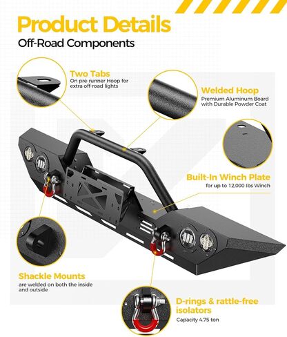 KYX Heavy-Duty Winch Bumper for Jeep Wrangler JK/JKU (2007-2018) & JL/JLU (2018-2024) | Gladiator JT Compatible (2020-2024) | Bull Bar with 4x LED Lights & D-Rings, Off-Road Front Bumper, Black in Saudi Arabia