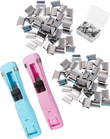 Portable Binder Clip Stapler, Reusable Push Clip Stapler, Includes 100 Reusable Clips, for Desktop Document Office/School/Home (Black+White) in Saudi Arabia
