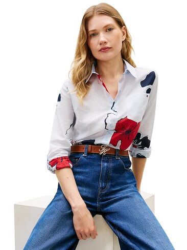 Tommy Hilfiger Women's Cotton Poplin Long Sleeve Button Down Shirt in Regular Fit with Roll Up Sleeve in Saudi Arabia
