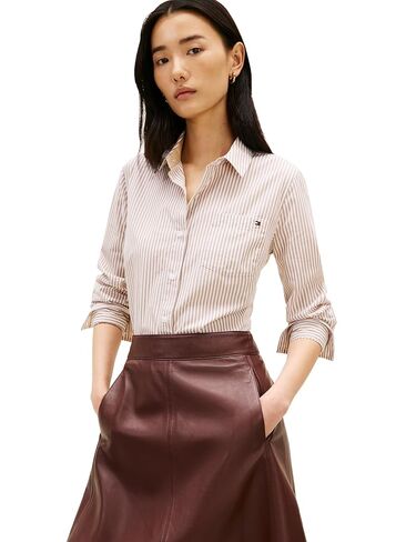 Tommy Hilfiger Womens Cotton Poplin Long Sleeve Button Down Shirt in Regular Fit with Roll Up Sleeve in Saudi Arabia