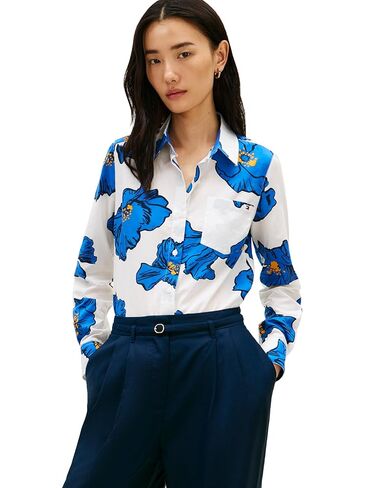 Tommy Hilfiger Women's Cotton Poplin Long Sleeve Button Down Shirt in Regular Fit with Roll Up Sleeve in Saudi Arabia