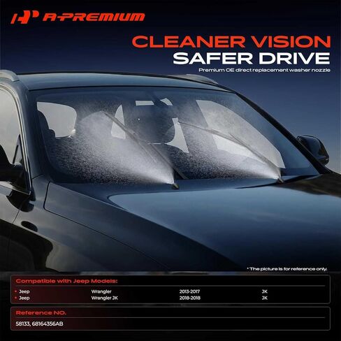 A-Premium Front Windshield Washer Nozzles Compatible with Jeep JK Series Wrangler 2013-2017, Wrangler JK 2018, Spray Jet Kit, Left & Right Side, Set of 2 in Kuwait
