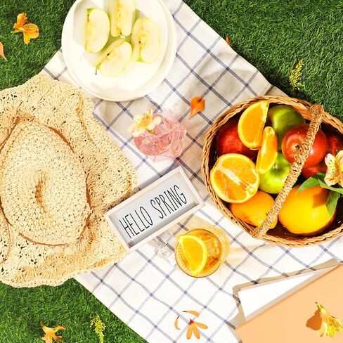 Hello Spring Wooden Sign – Rustic Farmhouse Tiered Tray Decor, Seasonal Spring Tabletop, Mantel and Shelf Decoration in Saudi Arabia