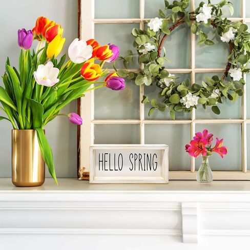 Hello Spring Wooden Sign – Rustic Farmhouse Tiered Tray Decor, Seasonal Spring Tabletop, Mantel and Shelf Decoration in Saudi Arabia
