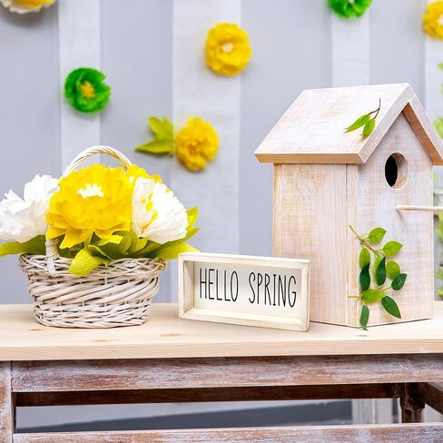Hello Spring Wooden Sign – Rustic Farmhouse Tiered Tray Decor, Seasonal Spring Tabletop, Mantel and Shelf Decoration in Saudi Arabia