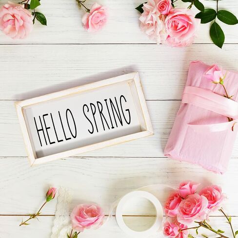 Hello Spring Wooden Sign – Rustic Farmhouse Tiered Tray Decor, Seasonal Spring Tabletop, Mantel and Shelf Decoration in Saudi Arabia