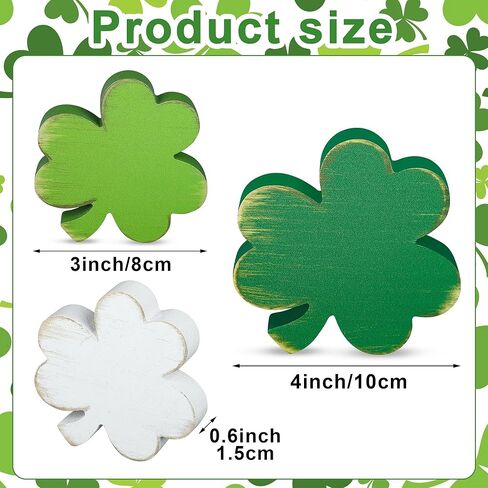 6 Pcs St. Patrick's Day Table Wooden Signs Green Shamrock Tabletop Wood Centerpieces Irish Rustic Tiered Tray Decor Lucky Clover Farmhouse Blocks for Holiday Party Home Office Decoration in Saudi Arabia