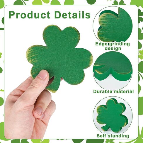 6 Pcs St. Patrick's Day Table Wooden Signs Green Shamrock Tabletop Wood Centerpieces Irish Rustic Tiered Tray Decor Lucky Clover Farmhouse Blocks for Holiday Party Home Office Decoration in Saudi Arabia