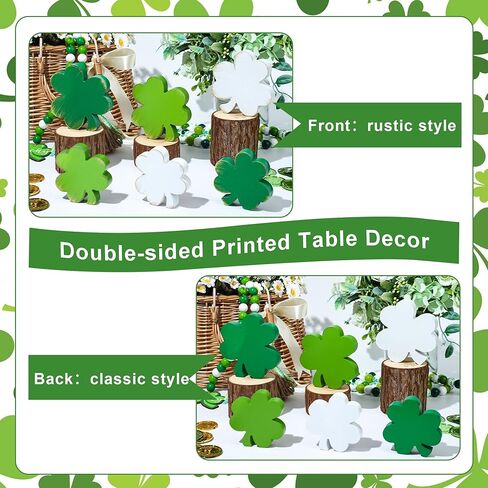 6 Pcs St. Patrick's Day Table Wooden Signs Green Shamrock Tabletop Wood Centerpieces Irish Rustic Tiered Tray Decor Lucky Clover Farmhouse Blocks for Holiday Party Home Office Decoration in Saudi Arabia