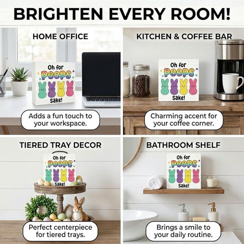 زينة عيد الفصح، ديكور أرنب مضحك، ديكور مكتب عيد الفصح، صندوق خشبي، علامة هدية، كتلة خشبية، صندوق لوحة، علامة للمنزل، المزرعة، المطبخ، رف الحمام، ديكور الطاولة، أوه للزقزقة (أبيض) in Kuwait