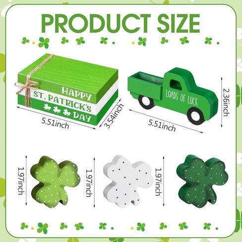 7 Pcs St Patricks Day Decorations St Patricks Day Tiered Tray Decor Irish Wood Lucky Shamrock Table Centerpiece Decor 3 Faux Books Bundle with Twine Green Truck Sign for Bookshelf Home Gift in Saudi Arabia