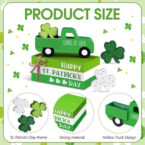 7 Pcs St Patricks Day Decorations St Patricks Day Tiered Tray Decor Irish Wood Lucky Shamrock Table Centerpiece Decor 3 Faux Books Bundle with Twine Green Truck Sign for Bookshelf Home Gift in Saudi Arabia