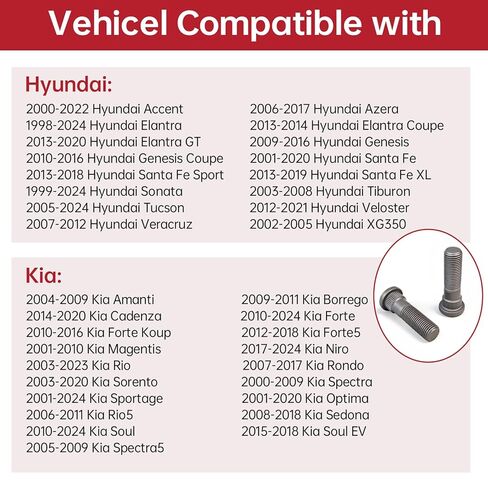 10 Pack 610-568 Wheel Lug Studs- M12x1.5 Compatible with Hyundai Elantra Accent Sonata Tucson, Kia Optima Soul Replaces 51752-07000 0K99333062A in Kuwait