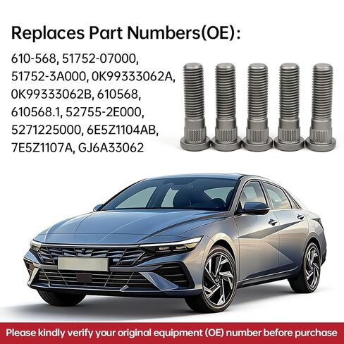 10 Pack 610-568 Wheel Lug Studs- M12x1.5 Compatible with Hyundai Elantra Accent Sonata Tucson, Kia Optima Soul Replaces 51752-07000 0K99333062A in Kuwait