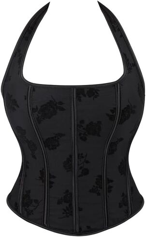 Women's Floral Print Halter Corset, Sleeveless Bustier Top, Waist Shaping Shapewear, for Goth Parties, Daily Styling Black in Saudi Arabia