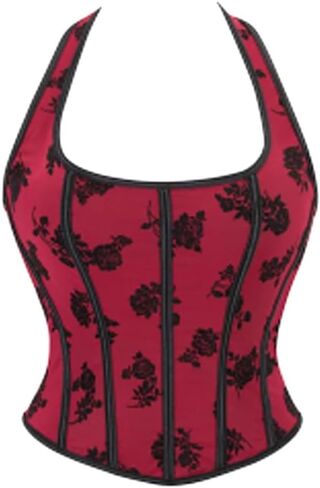 Floral Print Halter Corset, Sleeveless Bustier Top, Waist Shaping Shapewear, for Goth Parties, Halloween Events, Red in Saudi Arabia
