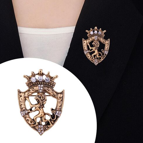 Vintage Crown Animal Brooches,Lion Rhinestone Crystal Lapel Pins,Zinc Alloy Jewelry for Men Suits Weddings Parties Fashion Accessories in Kuwait