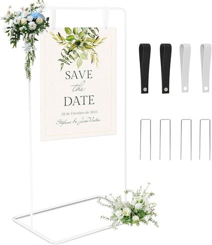 Wedding Sign Holder, Adjustable Welcome to Our Wedding Sign Stand with Design Bundle & Leather Hanging Straps, Heavy Duty Easel Stand for Sign, Wedding Seating Chart Stand, Easel for Display (White) in Saudi Arabia