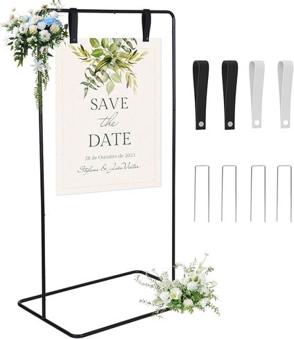 Wedding Sign Holder, Adjustable Welcome to Our Wedding Sign Stand with Design Bundle & Leather Hanging Straps, Heavy Duty Easel Stand for Sign, Wedding Seating Chart Stand, Easel for Display (White) in Saudi Arabia