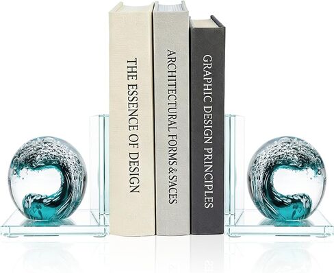 Decorative Bookends for Shelves, Hand Blown Ocean Crystal Ball Unique Bookends for Heavy Books, Office Desk Decor, Ideal for Ocean Lovers (Dark Green) in Saudi Arabia