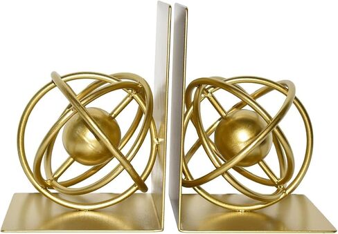 مجموعة من 2 نهايات كتب معدنية ذهبية، نهايات كتب شديدة التحمل للكتب الثقيلة، حاملات كتب مزخرفة على شكل كرة هندسية حديثة فريدة من نوعها للأرفف والمكتب والديكور المنزلي، زوج واحد/قطعتان in Kuwait