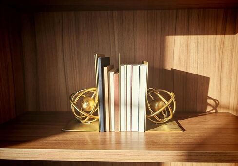 مجموعة من 2 نهايات كتب معدنية ذهبية، نهايات كتب شديدة التحمل للكتب الثقيلة، حاملات كتب مزخرفة على شكل كرة هندسية حديثة فريدة من نوعها للأرفف والمكتب والديكور المنزلي، زوج واحد/قطعتان in Kuwait