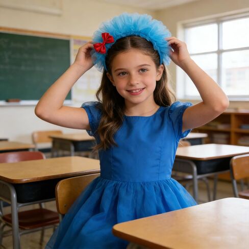 Blue Fluffy Tulle Headband Blue Mesh Bow Headband for Halloween, Book-Themed Events,Cosplay, Dress-Up Parties, School Festivals Party in Kuwait