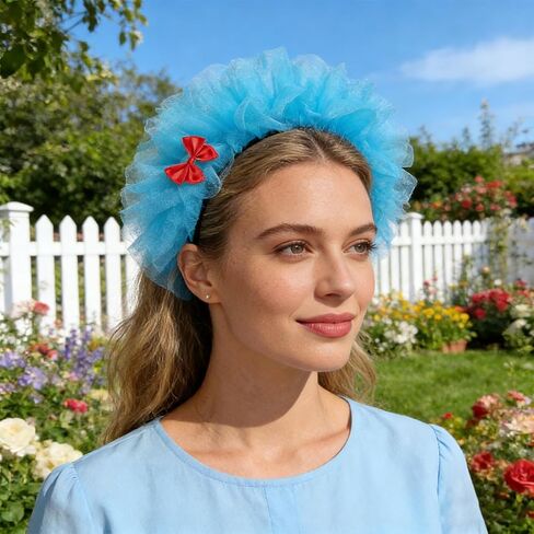 Blue Fluffy Tulle Headband Blue Mesh Bow Headband for Halloween, Book-Themed Events,Cosplay, Dress-Up Parties, School Festivals Party in Kuwait
