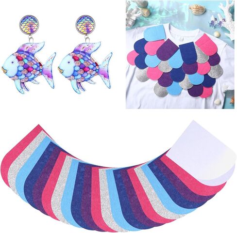 Rainbow Fish Costume Set, Rainbow Fish Pendant Earrings & 60 Pcs Mermaid Scale Fabric, Book Story Character Costume Accessories for Teachers, Educators, Librarians in Saudi Arabia