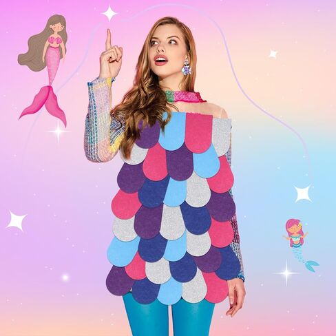 Rainbow Fish Costume Set, Rainbow Fish Pendant Earrings & 60 Pcs Mermaid Scale Fabric, Book Story Character Costume Accessories for Teachers, Educators, Librarians in Saudi Arabia