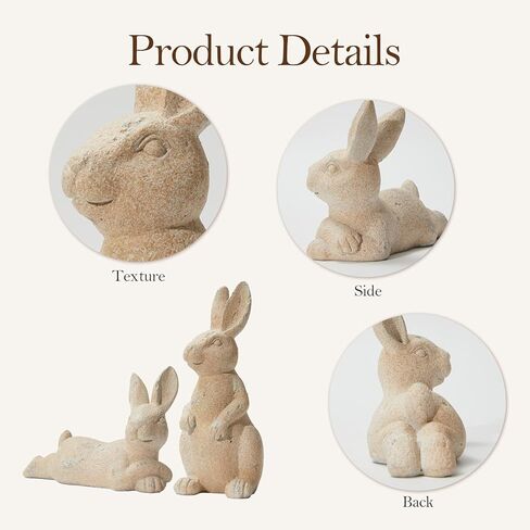 DN DECONATION Easter Decorations Bunny Figurines Set, Vintage Rabbit Statues for Easter Beige Decor & Farmhouse Home Decor, Resin Tabletop Sculptures with Stone Texture for Shelf Mantel Coffee Table in Saudi Arabia