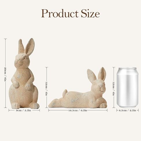 DN DECONATION Easter Decorations Bunny Figurines Set, Vintage Rabbit Statues for Easter Beige Decor & Farmhouse Home Decor, Resin Tabletop Sculptures with Stone Texture for Shelf Mantel Coffee Table in Saudi Arabia