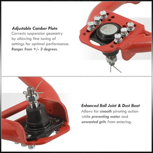 AJP Distributors Front Upper Suspension Adjustable Tubular Steel Control Arm Camber Kit Red Compatible/Replacement For Civic EJ6 EJ7 EJ8 EM1 EK1 EK2 EK3 EK4 EK9 1996 1997 1998 1999 2000 96 97 98 99 00 in Saudi Arabia