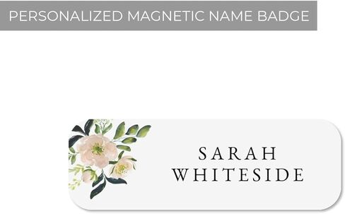 Personalized Watercolor Floral Name Badge/Custom Identification Badge with Magnetic Back / 1" x 3" Modern Plastic Name Tag in Saudi Arabia