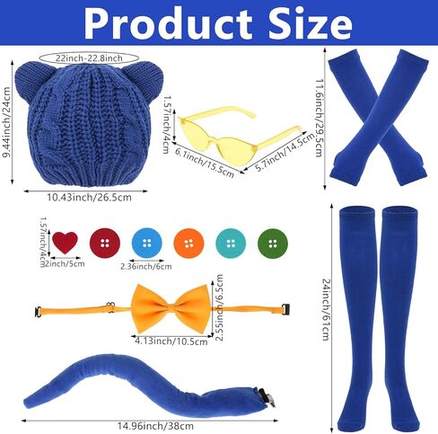 11 Pcs Blue Cat Book Character Costumes for Adults with Cat Ears Beanie, Glasses, Sticker, Bowtie, Arm Sleeves and Socks for Women Book Character Cosplay, Book Day Dress Up in Saudi Arabia