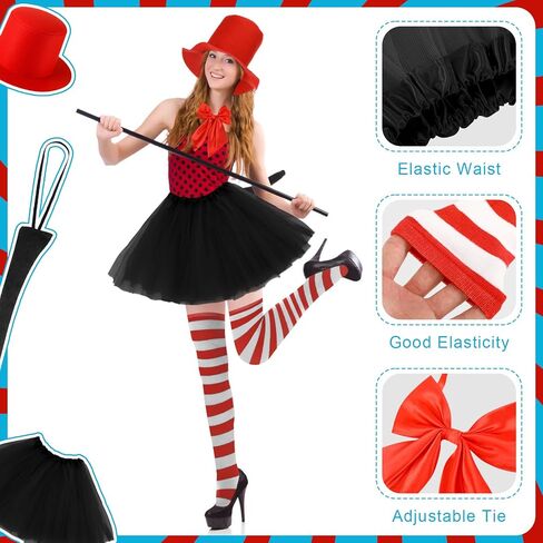 11 Pcs Tulle Tutu Costume Set Tutu Skirt for Women Red Blue Striped High Socks Headband Sleeves Gloves Set Accessories for Parties in Saudi Arabia